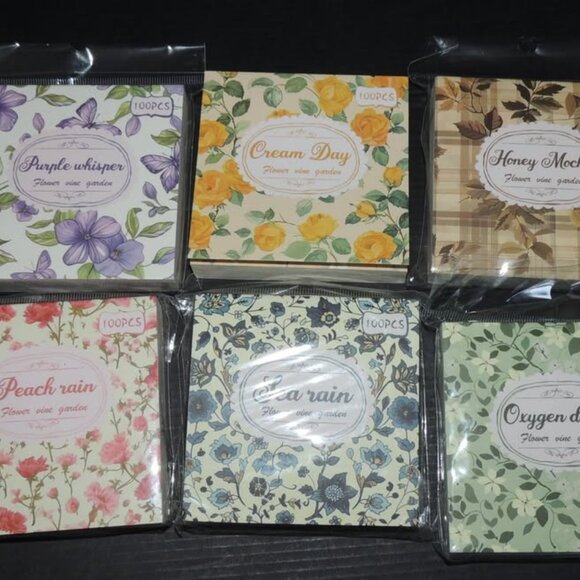 600pc Decorative Material Paper Set 6 Styles Tear-Off Sheets approx. 3.1” x 3.1" - Picture 1 of 7